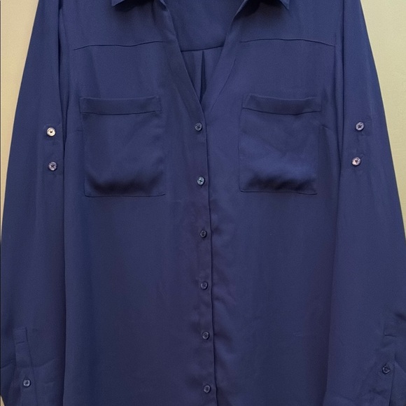 Express Blue Long Sleeve Button Down Blouse - Picture 4 of 13